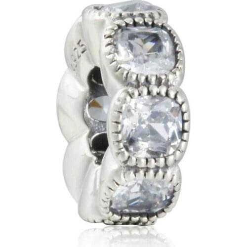 Autumn 925 Sterling Silver CZ Alluring Cushion Spacer Stopper Charms Beads Fit Original Pandora Bracelets & Bangles Diy