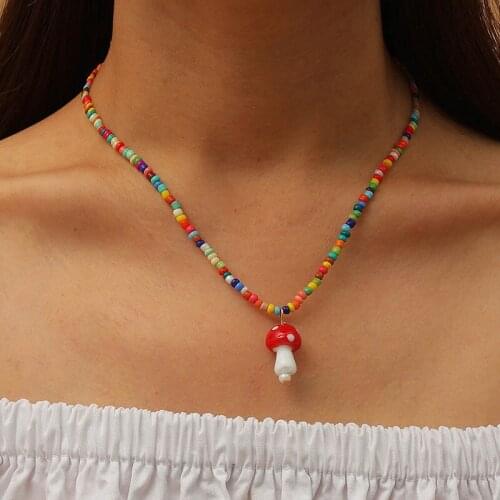 2021 New Trendy Boho Polymer Clay Beads Necklace For Women Lovely Colorful Mushroom Pendant Necklace Jewelry Accessories Gifts