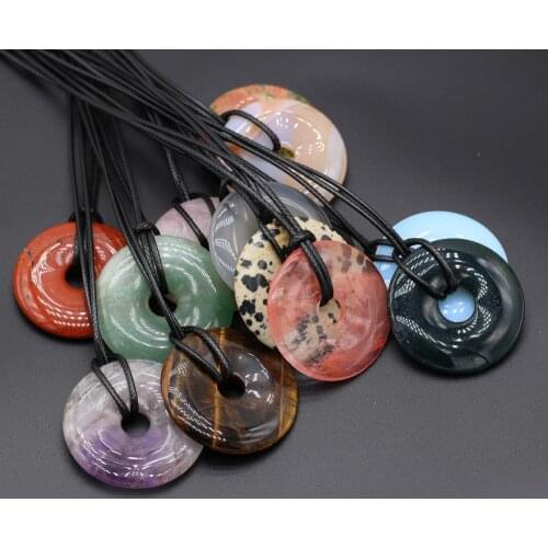 Natural Stone Pendant Necklace Round Shape Green Aventurines Rose Quartzs Pendant Necklace for DIY Jewerly Making Party Gift