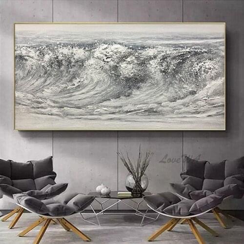 Palette Knife Abstract Sea Wave Oil Painting Canvas Picture Hand Painted Heavy Textured Acrylic Wall Hangings Art Showpieces