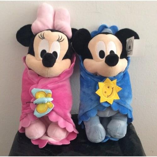 28cm Cute Baby Mickey and Minnie Mouse With Blanket Plush Toy soft kids doll for Children Gifts