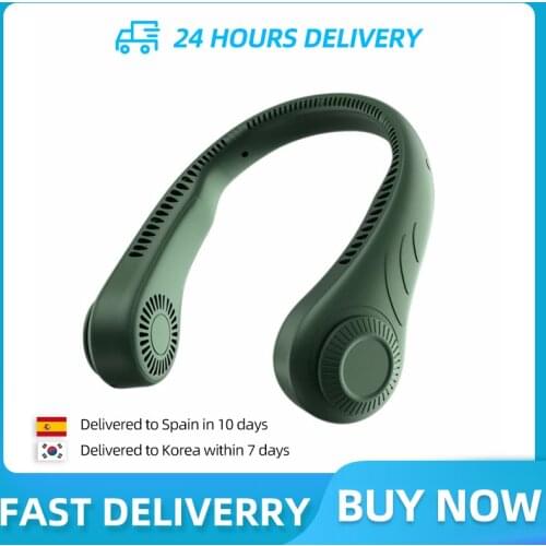 Porous Hanging Neck Fan Sports Fan Lazy Portable Mini Fan No Leaf Usb Mini Mute Electric Fan Three-Speed Double Fan