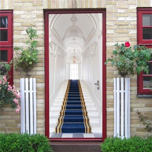 Luxury Staircase Door Wallpaper Vinyl Adhesive Waterproof Wall Sticker Room Decoration 3D View Number Mural Posters deurstickers