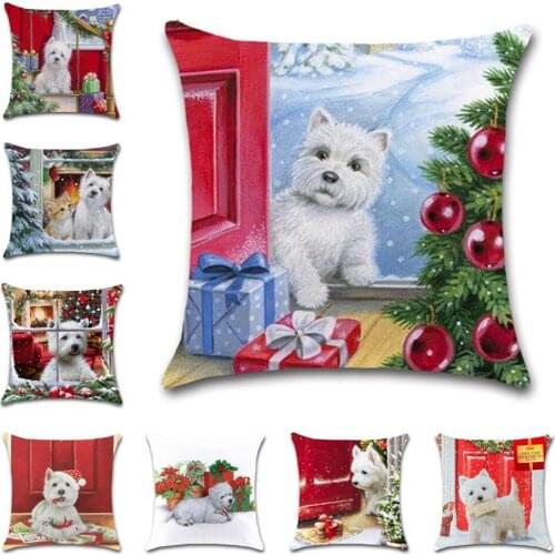 Merry Christmas Dog printed white Cushion Cover decorative Home sofa chair car seat friend bedroom children gift pillowcase
