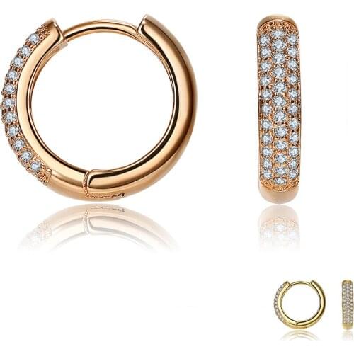 ZEMIOR Round Gold Color Luxurious Hoop Earrings For Women Double Row Clear Cubic Zirconia Earring Wedding Female Fashion Jewelry