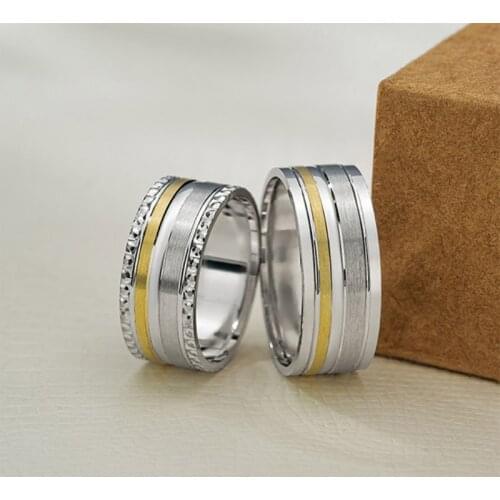 SILVERFONI 925 Sterling Real Silver Double Wedding Bands Rings Bracelet Woman Men Gold Jewelry Fashion Engagement Anniversary