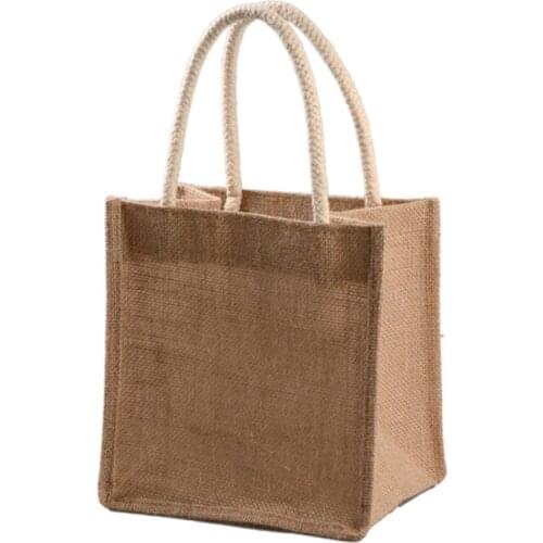 Burlap Tote Shopping Bag Jute Gift Bags Reusable Grocery Bag with Handle for Decorating Art Craft Bookbag Events Schools Beach T