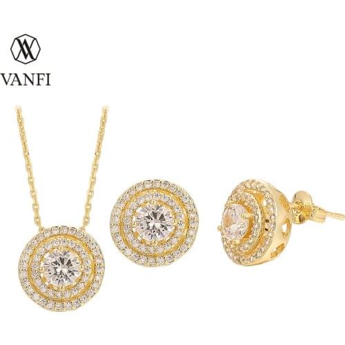 Kfvanfi revolving rotating necklace zirconia gold color chain necklace earrings jewelry sets birthday gift for girlfriend
