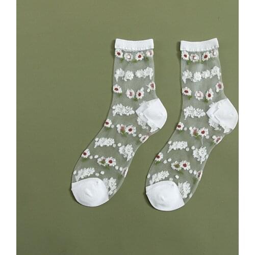 Lace transparent floral woman socks harajuku kawaii cute happy mesh women black sock calcetines de la mujer kobieta skarpety