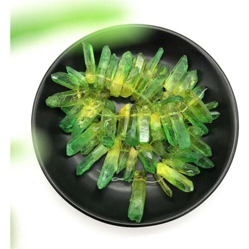 Green and Yellow Titanium Aura Lemurian Quartz Crystal Point Healing Stone Decor Natural Stones and Minerals