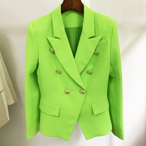 TOP QUALITY Newest 2021 Designer Jacket Womens Classic Lion Buttons Double Breasted Slim Fitting Blazer Fluorescence Green