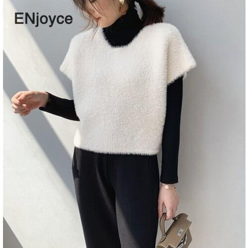 2020 Spring Autumn Plush Knitted Vest Sleeveless O-Neck Sweater Women Loose Oversized Tops Vintage Pullovers Female Street Wear