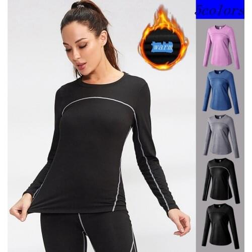 Winter Thermal Running T-ShirtsLong Sleeve Women Yoga Shirts Skinny Sport Tops Workout Gym Sportswear Sweatshirts