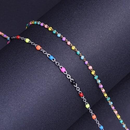 1Meter/Lot Boho Multi Color Drop Oil Round Beads Link Chain Necklaces Finding For Women Girl Anklet Bracelet Jewelry Diy
