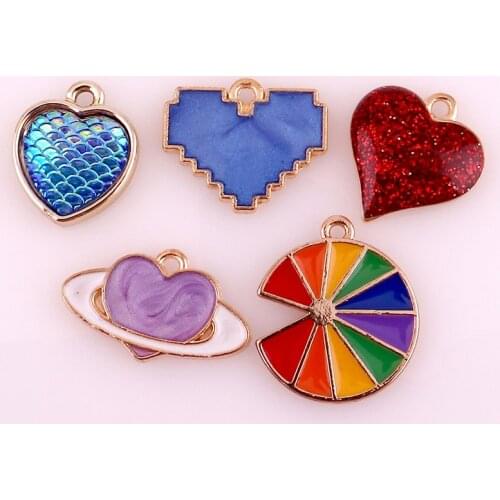 10pcs Alloy Enamel Drop Oil Colors Heart Geometric Pendant Findings Charms for DIY Necklace Accessories Making