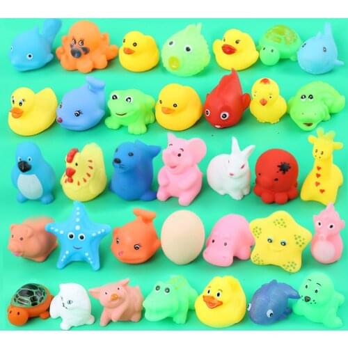 100PCS Cartoon Rubber Animal Floating Squeeze Sound Squeaky Bathing Toy Press Squeaking Sound Water Bath Bathtub Shower Toy