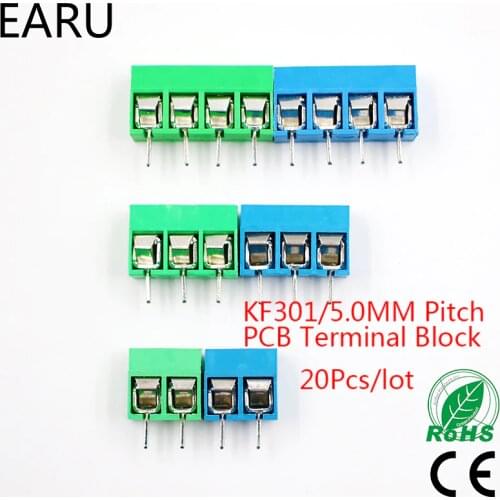 20Pcs/lot KF301-5.0-2P KF301-3P KF301-4P Pitch 5.0mm Straight Pin 2P 3P 4P Screw PCB Terminal Block Connector Blue Green