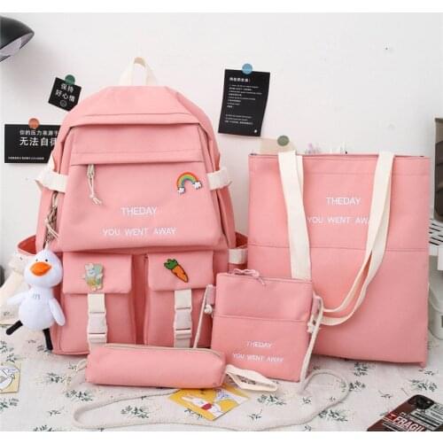 4Pcs/set New Canvas School Bags for Teenager Girls Women School Laptop Backpacks Travel Bags Student Book Bags Cute Rucksack 56