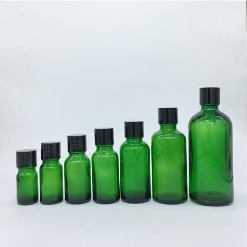 500PCS 5ml/10ml/15ml/20ml/30ML/50ml/100ml Green Glass Bottle Vials Essential Oil Bottle with black screw cap Perfume bottle