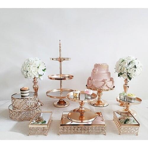 8pcs-13pcs mirror Wedding Decoration 2 or 3 Tier Cupcake Display Gold Metal Cake Stand