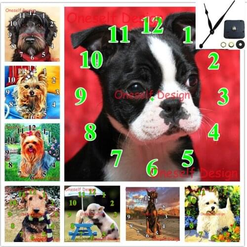 Diamond mosaic sale wall sticker diy diamond painting with Mechanical clock animal dog 5d diamond embroidery full set with clock