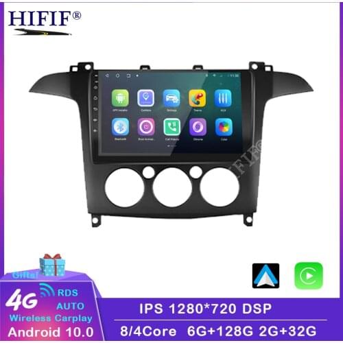 4GRAM+64GROM For S-Max S Max 2007 2008 DSP 2 din Android 10.0 4G NET Car Radio Multimedia Video Player BT FM WiFi carplay