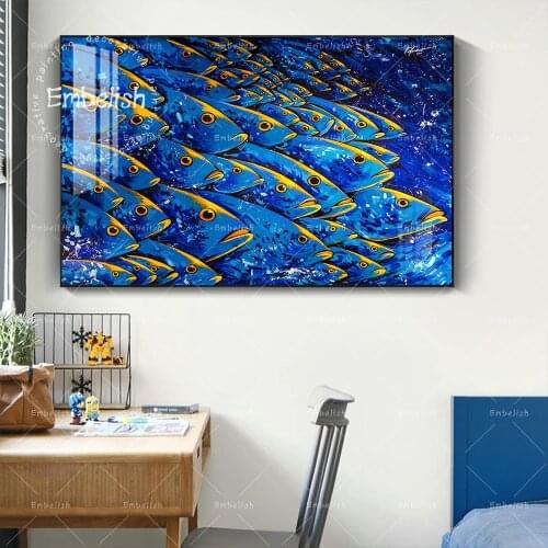 Embelish Free Shipping Bule Fish In Water HD Canvas Oil Paintings For Living Room Modern Home Decor Pictures Wall Art Posters