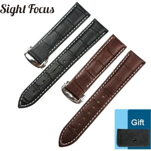 19mm 20mm 21mm White Stitched Replacement Leather Strap for Omega De Ville Speedmaster Seamaster Bracelet Watch Bands Wrist Belt