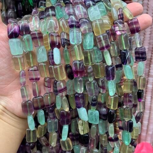 12x16mm Natural Fluorite Stone Beads 15'' Purple Green Square DIY Loose Beads For Jewelry Making Beads Women Bracelet Necklace