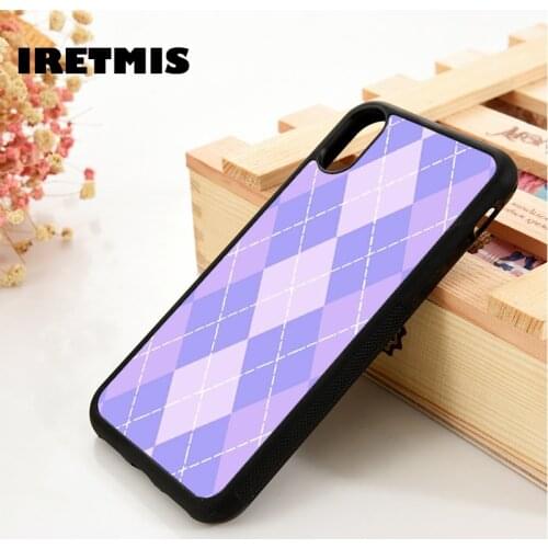 Iretmis 5 5S SE 6 6S TPU Silicone Phone Case Cover for iPhone 7 8 Plus X Xs 11 12 MINI Pro Max XR Plaid Checked Sweater Lavender