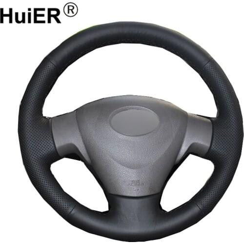 HuiER Hand Sewing Car Steering Wheel Cover Black Car Styling Leather For Toyota Corolla 2006-2010 Matrix 2009 Auris 2007-2009