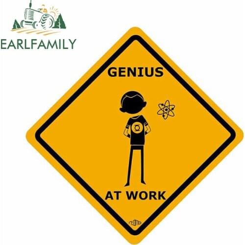 EARLFAMILY 13cm x 10.4cm for Genius At Work Vinyl Decal Suitcase Personality Motorcycle Helmet JDM Assessoires Car Stickers