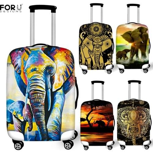 FORUDESIGNS Art Elephant and Lotus Pattern Suitcase Elastic Luggage Cover Protective Thicken Travel Accessories Trolley Baggage