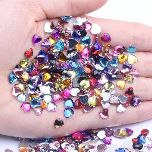 Heart Shape 6mm 100/1000pcs Acrylic Rhinestones Flat Back Flat Facets Many Colors For Nails Art Glue On Beads DIY Jewelry Making