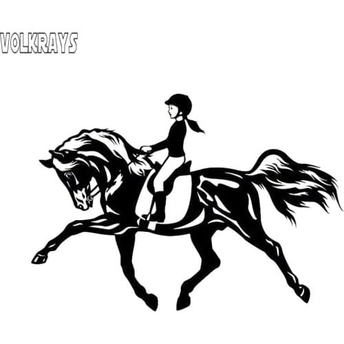 Volkrays Interesting Car Sticker Riding A Horse Jumping Sport Girl Accessories Reflective Vinyl Decal Black/Sliver,11cm*17cm
