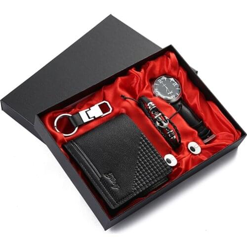 Exquisite Mens Gift Set Wallet Bracelet Watch Five-Piece Gift Set Birthday Surprise Gift Man Casual Sports Watch Relogio Mascul