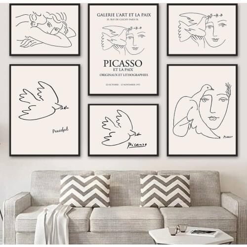 Picasso Pigeon Lines Woman Face Abstract Wall Art Canvas Painting Nordic Posters And Prints Wall Pictures For Living Room Decor
