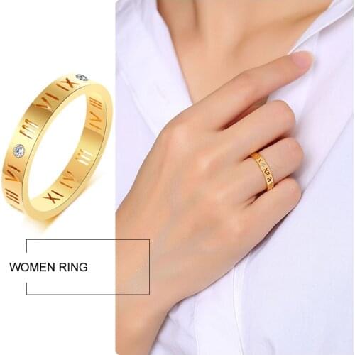 Stainless Steel Roman Numerals Ring For Women Gold And Silver Color Cubic Zirconia Rings Engagemet Jewelry