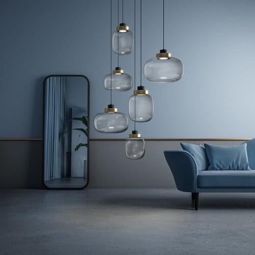 Room Smoky Gray Lamp Glass Pendant Lights For Home Room Loft Decor Nordic Bedroom Led Lighting Fixture