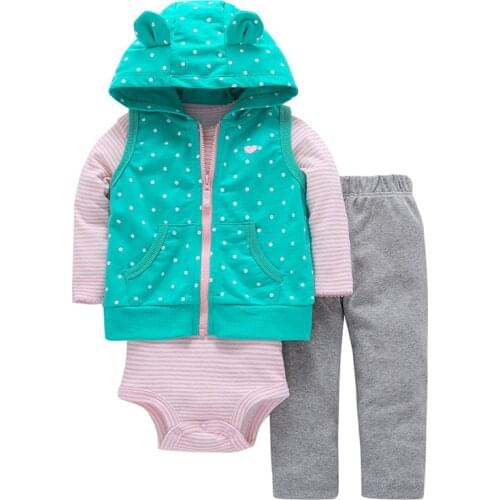 2019 Spring Baby Girls Clothes Set 3PCS New Fashion Bodysuit+Pants+Vest Set Vestido Infant Baby Clothing Set Cartered Style