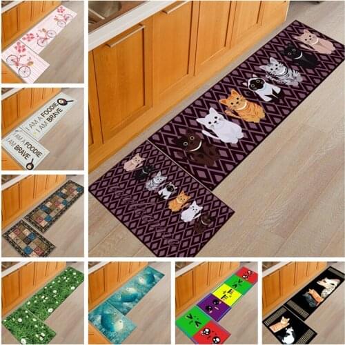 Modern Cartoon Kitchen Doormat Entrance Floor Mat Anti-Slip Water Absorption Cat Kitchen Carpet Toilet Porch Hallway Area Rugs