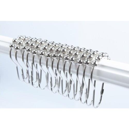 5-100Pcs/pack Roller Ball Shower Curtain Rings Hooks Rust-Resistant Curtain Bathroom Accessories Polished Satin Nickel iron Hook