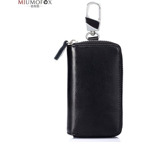 2019 Multifunction Zipper Travel Key Bag Cow Leather Ultrathin Key Holder Unisex Key Organizer Wallet Ring Keychain Card Holder