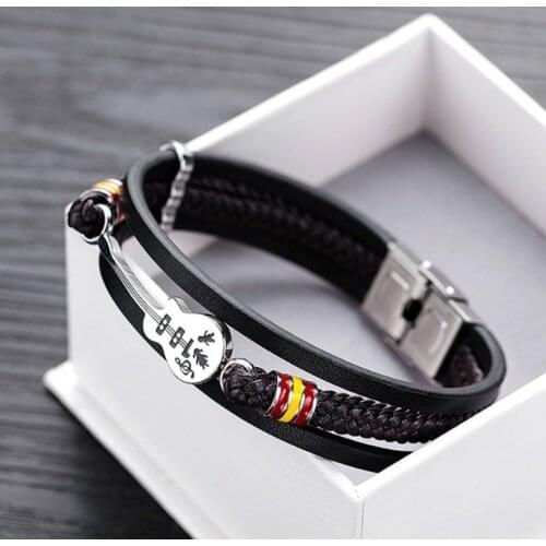 Fashion Punk Leather Multi-Layer Braided Guitar Bracelets for Men Jewelry Gift