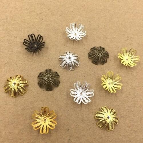 SEA MEW 14mm Fashion Hollow Out Flowers Bead Caps Filigree Connectors DIY Jewelry Making 3 Colors cy2132