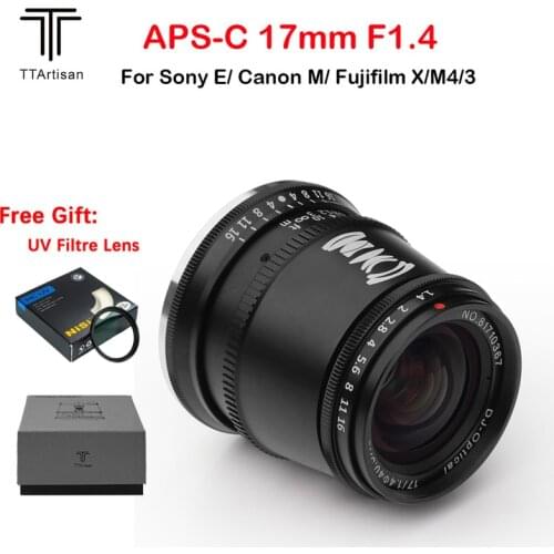 TTArtisan 17mm F1.4 APS-C MF Manual Focus Lens for Fujifilm X Fuji XF Canon M EF-M EOS-M Sony E M43 M4/3 Mount Cameras