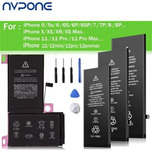 High Capacity Battery For iPhone 6 6S 7 8 5 5S X XR XS Max 11Pro Max 12 Replacement Batteria For iPhone 6p 6SP 7P 8P with Tools