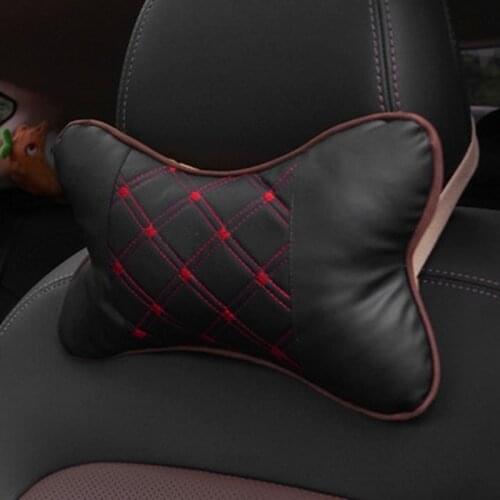 1PC Car Neck Pillow Auto Mesh Both Side PU Leather Pack Headrest For Head Pain Relief Filled Fiber Breathable Car Seat Pillow