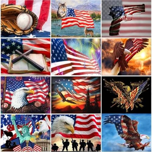 Full Square 5D Diy Diamond Embroidery Animal Eagle Diamond Painting American Flag Cross Stitch Kit Rhinestone Mosaic Home Decor
