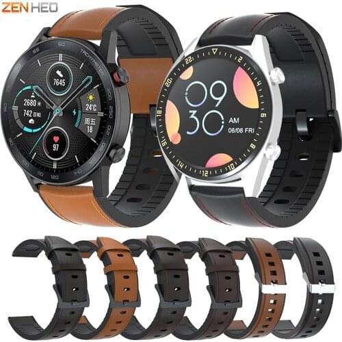 Silicone + Leather Band Strap for Huawei Watch GT GT2 42mm 46mm Replacement Watchband For Huawei Honor Magic Watch 2